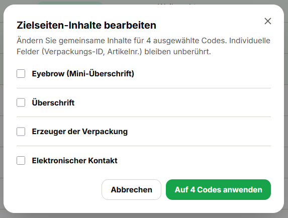 Vorschläge für die Metadaten
Slug: qr-codes-massenbearbeitung
SEO-Titel (58 Zeichen): QR-Codes gesammelt bearbeiten: Massenbearbeitung erklärt
Meta-Beschreibung (153 Zeichen): Firmendaten, Design oder Zielseite bei vielen QR-Codes auf einmal ändern: was die Massenbearbeitung kann, wann sie sich lohnt und was sie Ihnen erspart.
Hundert QR-Codes, eine Änderung: So funktioniert die Massenbearbeitung
Wer die PPWR ernst nimmt, hat schnell nicht mehr drei QR-Codes, sondern dreißig. Oder dreihundert. Jede Verpackung, jede Größe, jede Variante bekommt ihren eigenen Code mit eigener Zielseite. Das ist richtig so, denn die Pflichtangaben gehören zur einzelnen Verpackung.
Spannend wird es in dem Moment, in dem sich etwas ändert, das alle Codes betrifft. Die Firma zieht um. Die Service-Adresse für Rückfragen wechselt. Das Logo wird überarbeitet. Dann stehen Sie vor der Frage: Jeden Code einzeln öffnen, ändern, speichern? Bei zwanzig Codes ist das ein lästiger Nachmittag. Bei zweihundert ist es ein Fehlerrisiko, das sich niemand leisten sollte.
Genau dafür gibt es die Massenbearbeitung.
Was die Massenbearbeitung ist
Sie wählen in Ihrer QR-Code-Übersicht beliebig viele Codes per Häkchen aus und ändern bestimmte Inhalte für alle auf einmal. Die ausgewählten Codes übernehmen die Änderung sofort, die gedruckten QR-Codes auf Ihren Verpackungen bleiben dabei unverändert. Neu gedruckt wird nichts.
Damit Sie die richtigen Codes schnell finden, lässt sich die Liste filtern: nach Titel oder Verpackungs-ID, nach Zieltyp (PPWR-Zielseite, externe Weiterleitung oder Datei) und nach Kategorie. Pro Durchgang können Sie bis zu 100 Codes bearbeiten.
Welche Möglichkeiten es gibt
1. Zielseiten-Inhalte zentral ändern
Das ist der wichtigste Hebel. Sie ändern die Angaben, die auf vielen Scan-Seiten identisch sind:
Angaben zum Erzeuger der Verpackung: Firmenname, Straße, PLZ und Ort
Elektronischer Kontakt: zum Beispiel eine neue Service-Adresse oder Website
Überschrift und Mini-Überschrift der Scan-Seite
Einzelne Felder mit gleicher Bezeichnung, etwa „Material" oder „Qualität", über alle ausgewählten Codes hinweg
Wichtig dabei: Individuelle Angaben wie Verpackungs-ID oder Artikelnummer bleiben unangetastet. Sie überschreiben nur das, was Sie bewusst auswählen.
2. Seiten-Design vereinheitlichen
Hintergrundfarbe, Akzentfarbe, Kartenstil, Schriftart, Ausrichtung des Kopfbereichs, automatische Übersetzung und ein globales Logo lassen sich für alle ausgewählten Scan-Seiten gleichzeitig setzen. Auch hier gilt: Nur die Felder, die Sie aktivieren, werden überschrieben. Alles andere bleibt, wie es ist.
3. QR-Design übertragen
Sie haben einen Code gestaltet, der genau Ihrem Corporate Design entspricht, mit Farben, Formen der Eckmarkierungen und Logo in der Mitte? Dann wählen Sie ihn als Vorlage und übertragen das Design mit einem Klick auf alle anderen ausgewählten Codes.
4. Ordnen und aufräumen
Codes lassen sich gesammelt in Kategorien und Ordner verschieben, zum Beispiel nach Produktlinie, Kunde oder Werk. Nicht mehr benötigte Codes können Sie gebündelt in den Papierkorb legen. Sie bleiben dort weiterhin scanbar und lassen sich wiederherstellen. Eine Verpackung, die noch irgendwo im Umlauf ist, führt also nie ins Leere.
Welche Vorteile das bringt
Zeit. Eine Adressänderung für 150 Codes dauert wenige Minuten statt mehrerer Stunden. Und sie lässt sich sofort erledigen, statt irgendwann, wenn gerade Luft ist.
Einheitlichkeit. Beim Einzelbearbeiten schleichen sich fast zwangsläufig Unterschiede ein: ein Tippfehler in der Postleitzahl hier, eine alte Telefonnummer dort. Bei der Massenbearbeitung steht auf allen Seiten derselbe, geprüfte Text.
Rechtssicherheit. Nach der PPWR müssen Angaben wie Name, Postanschrift und elektronischer Kontakt stimmen, und zwar auf jeder Verpackung. Eine veraltete Adresse auf einem Teil Ihrer Codes ist kein Schönheitsfehler, sondern eine fehlerhafte Pflichtangabe. Wer zentral ändert, schließt diese Lücke.
Nachvollziehbarkeit. Jede Änderung wird pro Code in der Versionshistorie gespeichert und als Massenbearbeitung gekennzeichnet. Fragt eine Behörde nach, was zu einem bestimmten Zeitpunkt auf der Scan-Seite stand, können Sie es belegen, auch für Änderungen, die Sie für hundert Codes auf einmal vorgenommen haben.
Ein stimmiger Markenauftritt. Kunden, die mehrere Ihrer Produkte scannen, sehen überall dasselbe Erscheinungsbild. Das wirkt professionell und schafft Vertrauen, gerade im B2B-Umfeld.
Warum Sie das nutzen sollten
Der eigentliche Vorteil eines dynamischen QR-Codes liegt darin, dass Sie Inhalte ändern können, ohne neu zu drucken. Dieser Vorteil verpufft, wenn das Ändern selbst zum Aufwand wird. Wer vor jeder Anpassung hundert Einzelschritte vor sich hat, schiebt sie auf, und genau so entstehen veraltete Angaben.
Einige typische Anlässe aus der Praxis:
Umzug oder neue Firmierung
neue zentrale Kontaktadresse für Verpackungsfragen
Relaunch des Corporate Designs oder ein neues Logo
Umstellung eines Materials über eine ganze Produktlinie
Aufräumen nach Sortimentsbereinigung
In all diesen Fällen entscheidet die Massenbearbeitung darüber, ob die Änderung heute erledigt ist oder in drei Monaten noch halb.
Für wen sich das lohnt
Die Massenbearbeitung ist ab dem Master-Tarif enthalten. Sie lohnt sich für jedes Unternehmen, das mehr als eine Handvoll Codes pflegt: Hersteller mit breitem Sortiment, Verpackungshändler mit vielen Varianten, Lohnabfüller, die für mehrere Marken arbeiten. Je mehr Codes, desto größer der Unterschied.
So gehen Sie vor
Öffnen Sie in Ihrem Konto Meine QR-Codes und klicken Sie auf Massenbearbeitung.
Filtern Sie die Liste und setzen Sie Häkchen bei den gewünschten Codes, oder wählen Sie alle aus.
Wählen Sie die Aktion: Zielseite, Seiten-Design, QR-Design, Verschieben oder Papierkorb.
Aktivieren Sie nur die Felder, die sich ändern sollen, und tragen Sie die neuen Werte ein.
Bestätigen Sie. Die Änderungen sind sofort auf allen Scan-Seiten live.
Ein Tipp zum Schluss: Legen Sie schon beim Anlegen neuer Codes Kategorien und Ordner an. Je sauberer Ihre Struktur, desto schneller finden Sie später genau die Codes, die eine Änderung betrifft.
Sie möchten die Massenbearbeitung ausprobieren? Im Master-Tarif ist sie enthalten. Bei Fragen erreichen Sie uns jederzeit unter info@ppwr-qrcode.de.